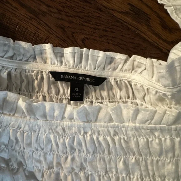 Banana Republic White Smocked Ruffle Peplum Top - Picture 4 of 7